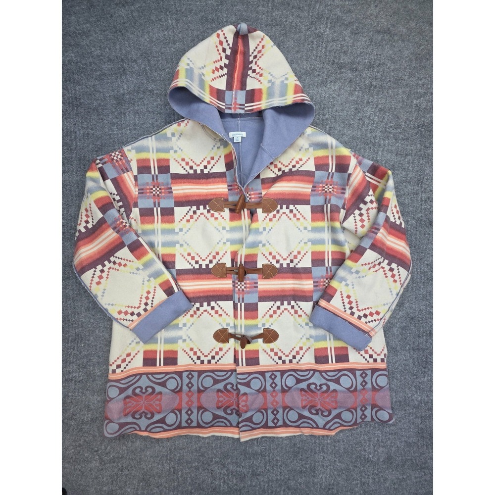 Sundance Blanket Jacket Coat Women's Medium Multi Aztec Hooded Toggle Wool